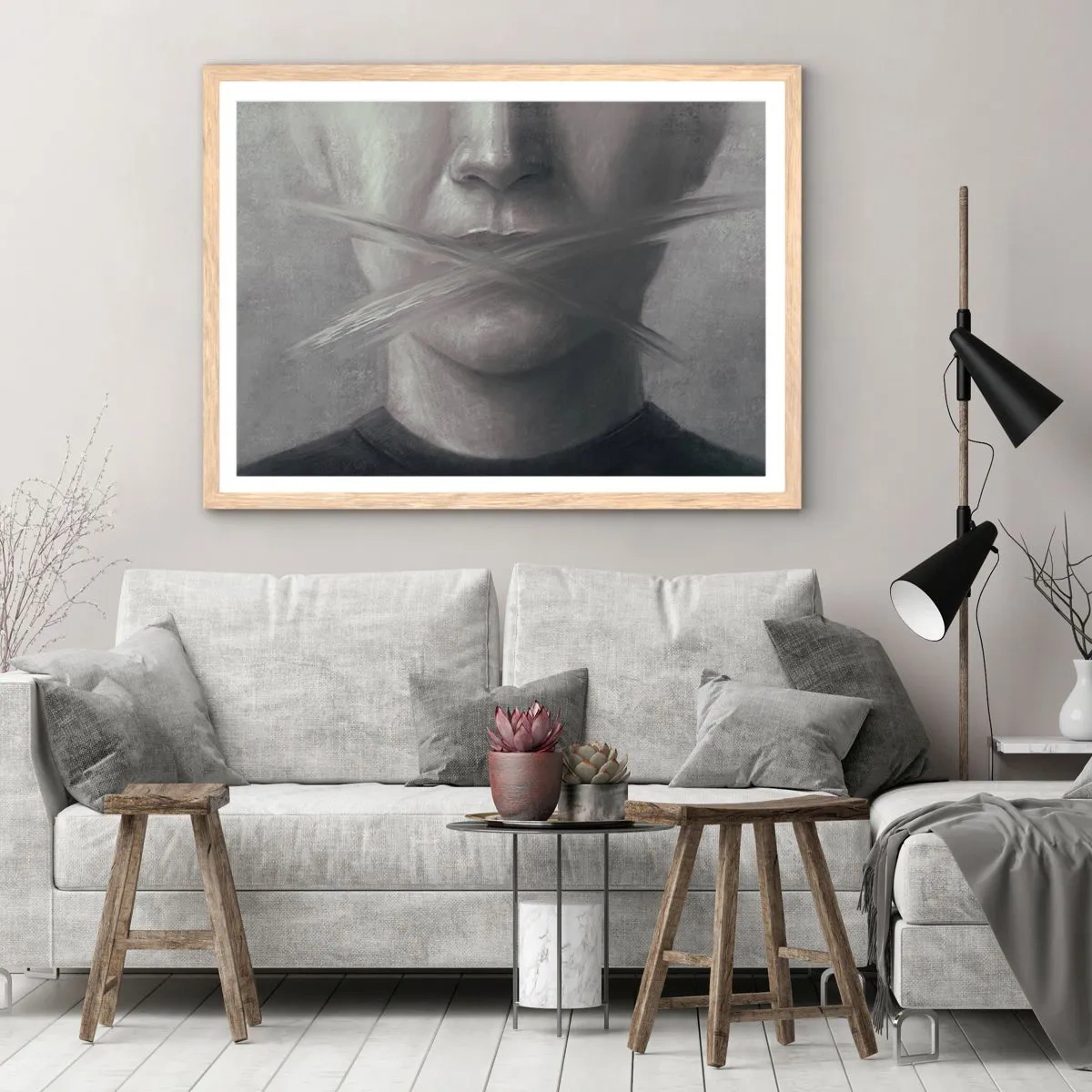 Poster în ramă de stejar deschis - Nici un cuvânt - 100x70 cm