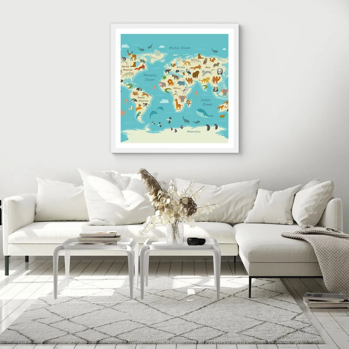 Poster în ramă albă - Vecini buni - 60x60 cm