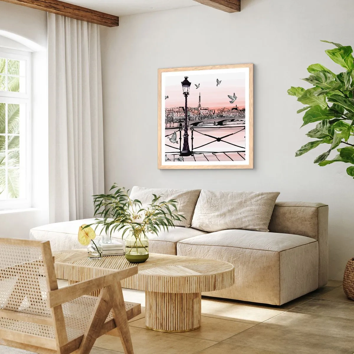 Poster în ramă de stejar deschis - Deasupra acoperișurilor Parisului - 60x60 cm