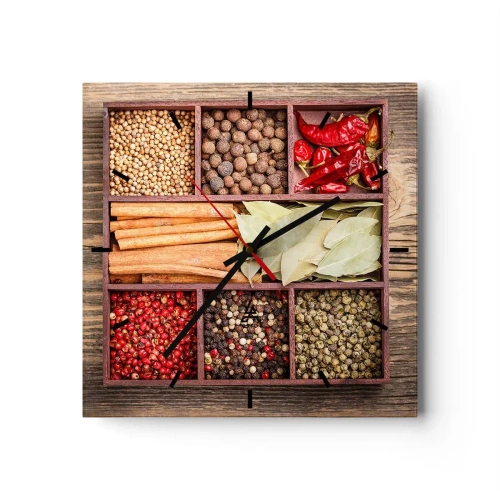 Ceas de perete - Ceas pe sticlă - Ordine de forme, buchet de arome - 30x30 cm