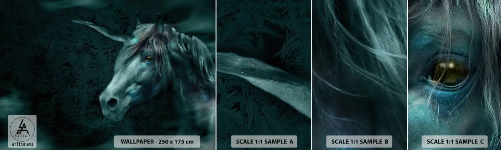 Mostră de Tapet Standard Eco - Într-o pădure de basm - Inorog, Fantezie, Abstracția - 100x30 cm