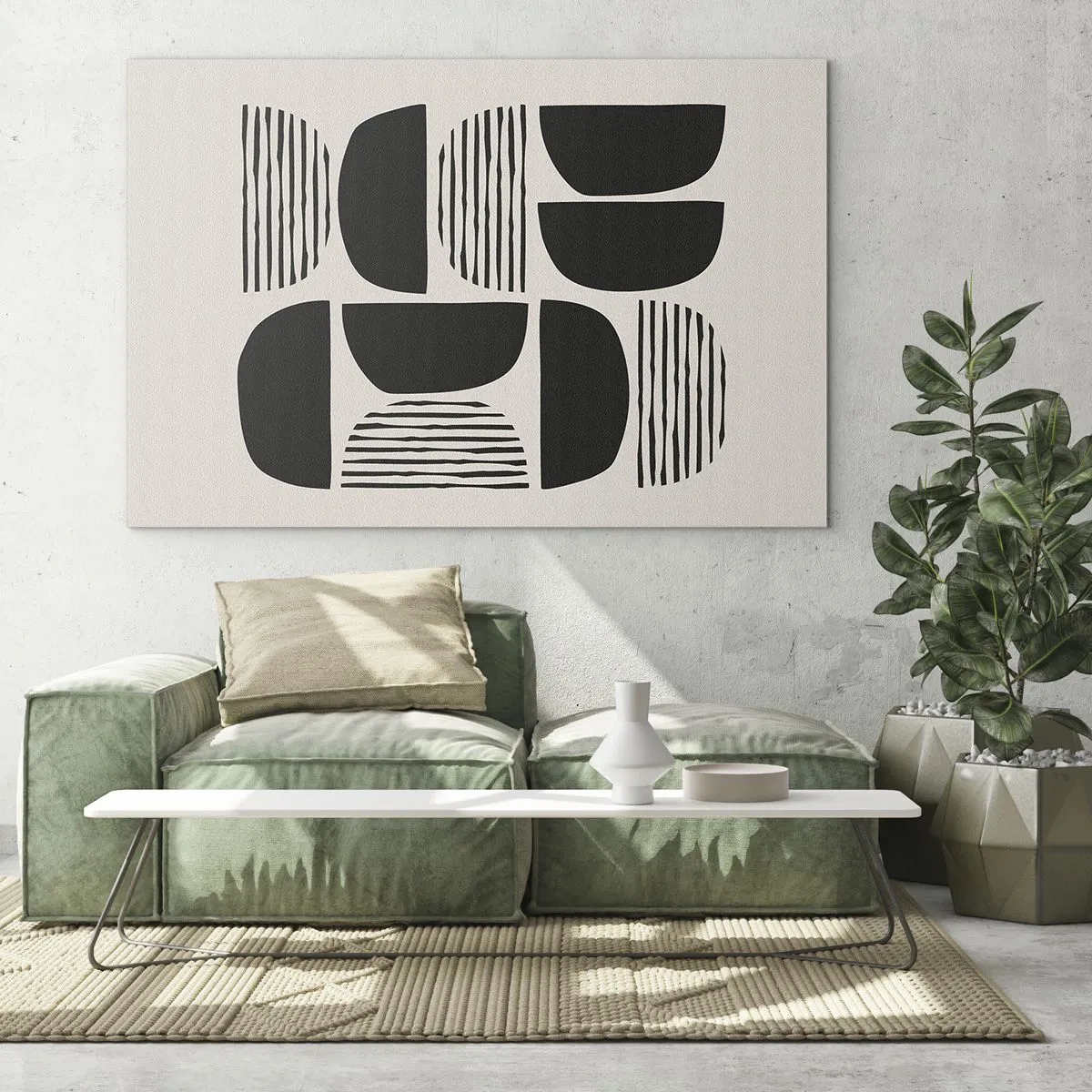 Tablou pe sticlă - Compoziție abstractă de forme geometrice cu linii - 70x50cm - Jumătăți necomplete - Decorațiune modernă pentru perete pentru living și dormitor ARTTOR