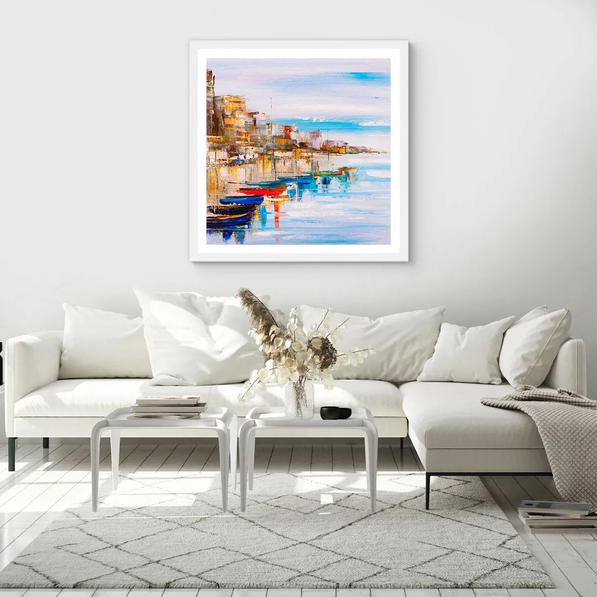 Poster în ramă albă - Port urban multicolor - 60x60 cm