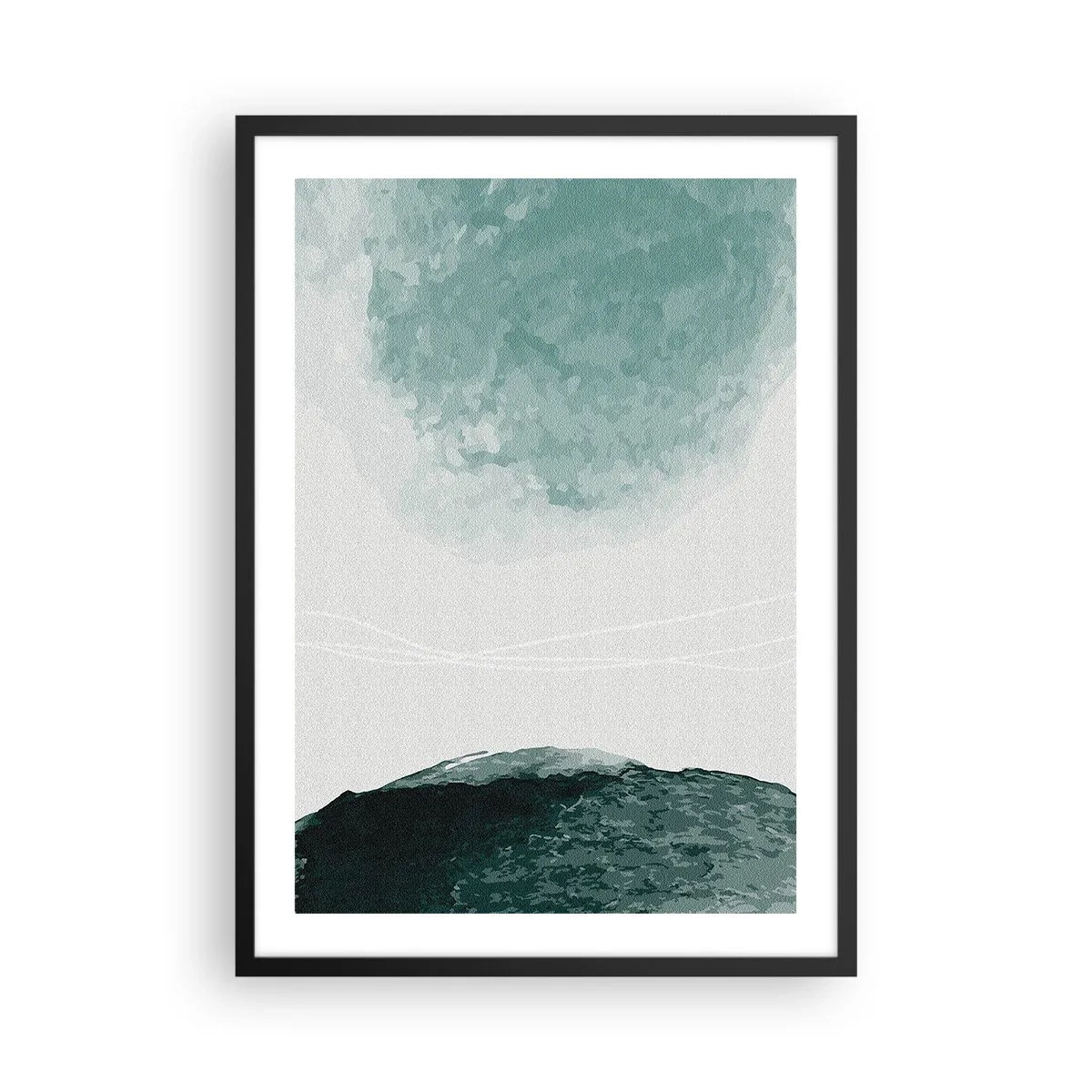 Poster în ramă neagră - Peisaj abstract în nuanțe de verde și alb - 50x70cm - Întâlnire cu ceața - Decorațiune modernă pentru perete pentru living și dormitor ARTTOR