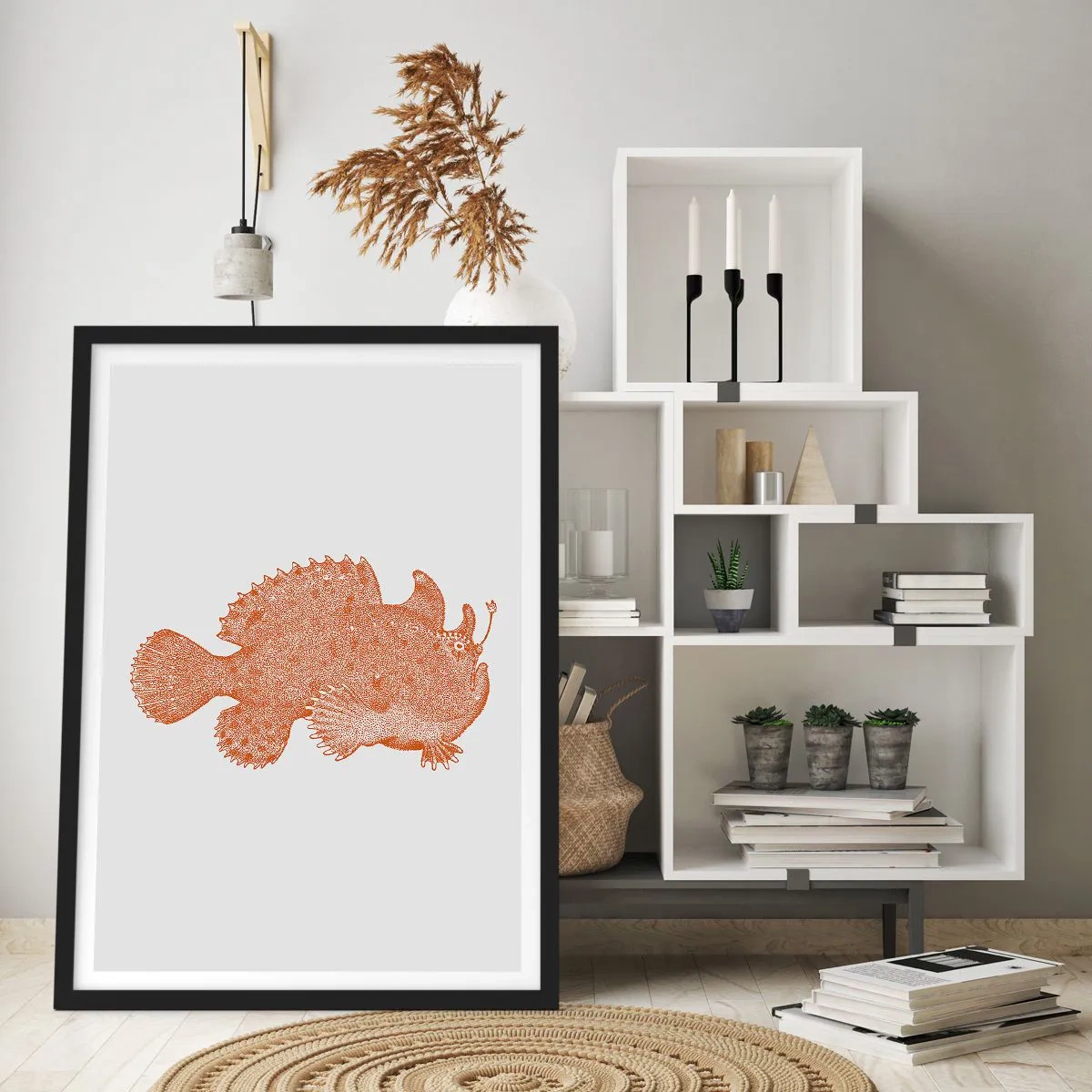 Poster în ramă neagră - Ilustrație detaliată a unui pește de adâncime - 50x70cm - Și totuși este un peşte - Decorațiune modernă pentru perete pentru living și dormitor ARTTOR