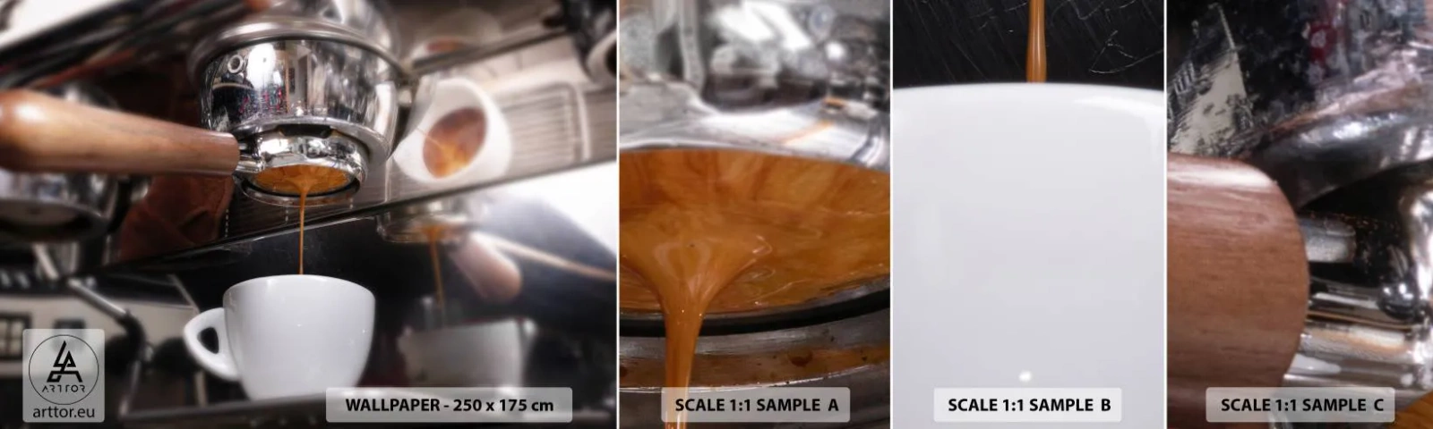 Mostră de Tapet Standard Eco - Cel mai bun moment al zilei - Cafea, Automat de cafea, Barista - 100x30 cm