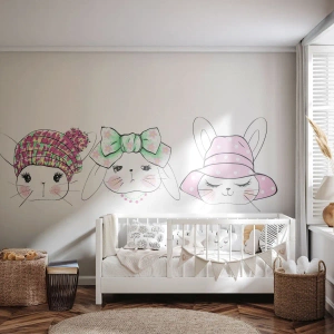 Tapet Standard Eco - Ilustrații delicate cu iepurași în coifuri ornamentate - 100x70cm - Gânditoare, tristă, mulțumită - Decorațiune modernă pentru perete pentru living și dormitor ARTTOR