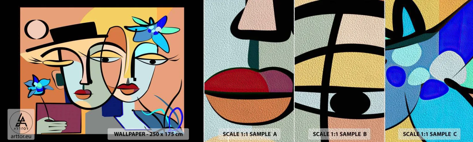 Mostră tapet Premium Sand - Întâlnire cu Picasso - Chipurile, Modern, Cubism - 100x30 cm