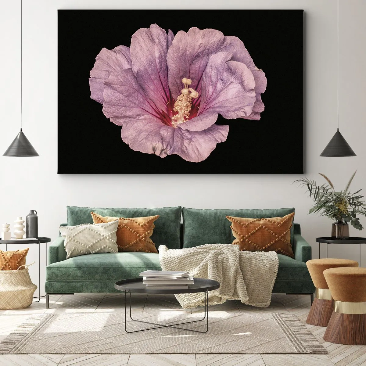 Tablou pe pânză Canvas - Floare roz pe fundal negru - 70x50cm - Direct la inimă - Decorațiune modernă pentru perete pentru living și dormitor ARTTOR