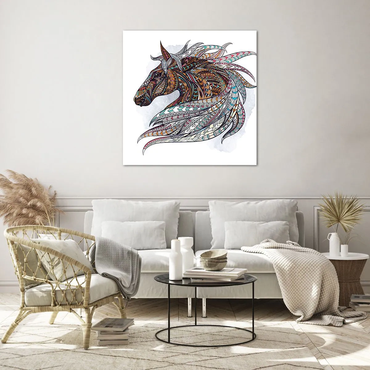 Tablou pe sticlă - Armăsarul războinicului celtic - 40x40 cm