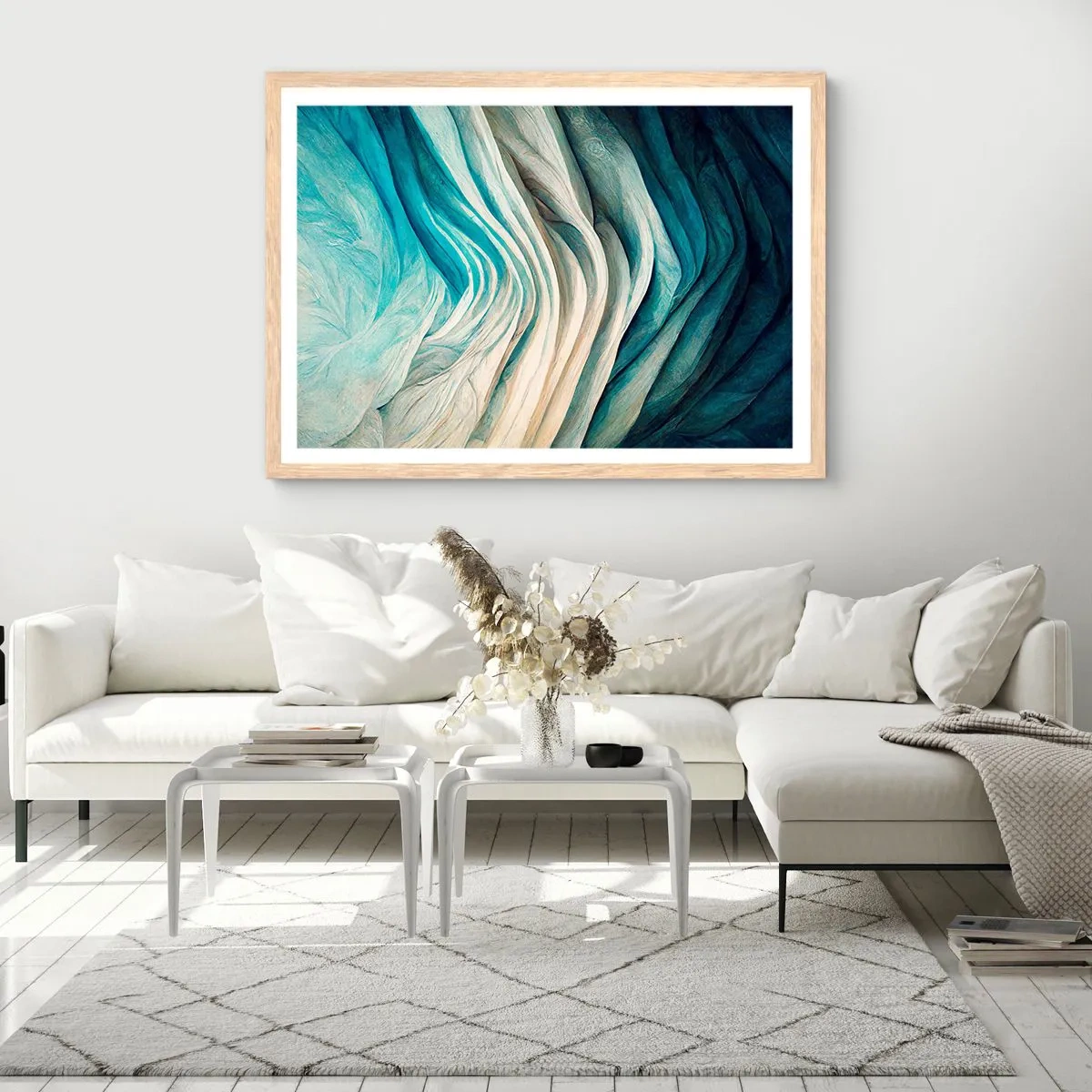 Poster în ramă de stejar deschis - Insațiabilitate albastră - 40x30 cm