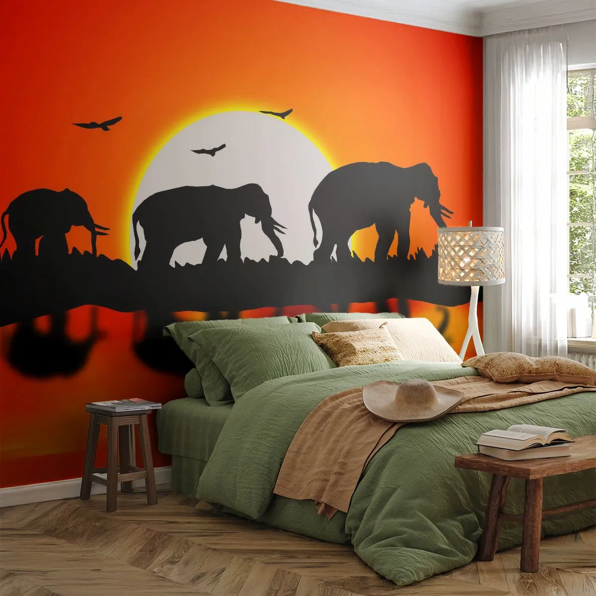 Tapet Premium Canvas - Și seara pentru un pahar - Animale, Africa, Elefant - 250x175 cm