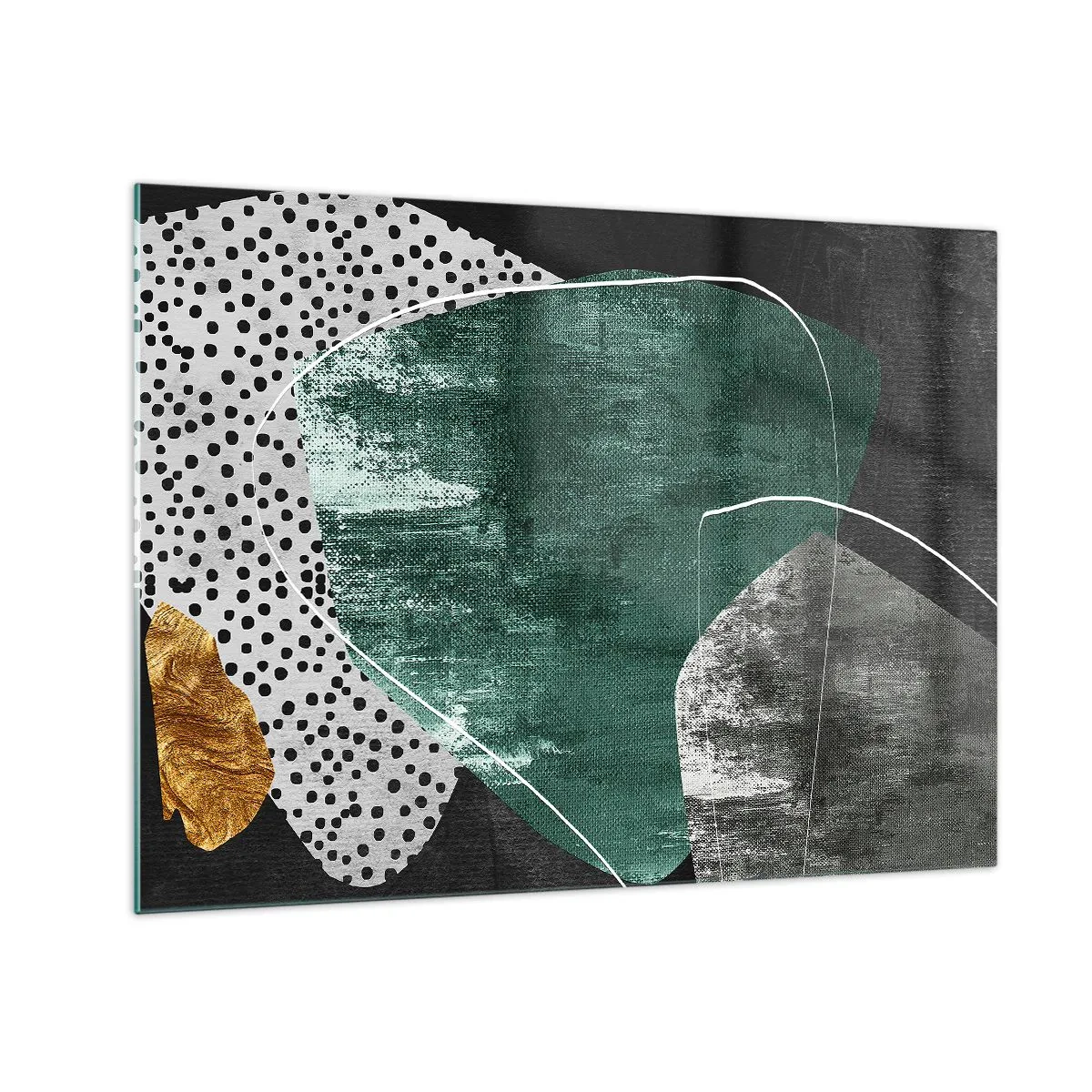Tablou pe sticlă - Abstracție colorată cu fulgi de aur - 70x50 cm