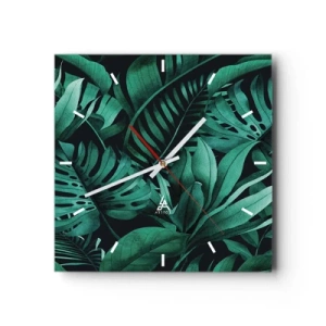 Ceas de perete - Ceas pe sticlă - Profunzimea verdelui tropical - 30x30 cm
