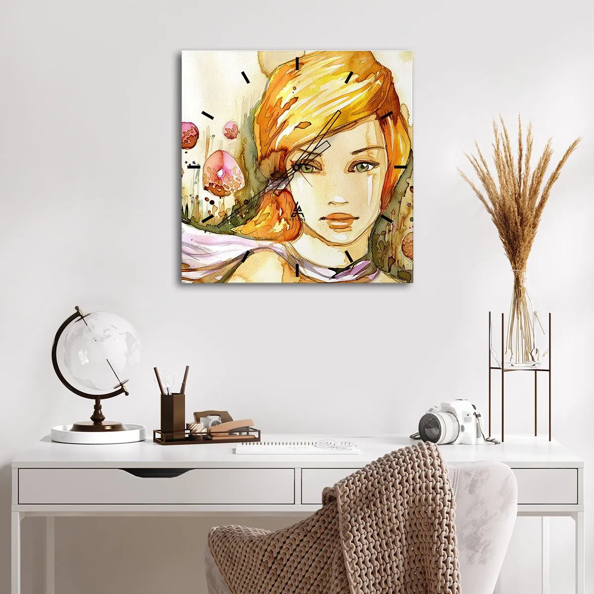 Ceas de perete - Ceas pe sticlă - Privirea de smarald care reduce la tăcere furia - 40x40 cm