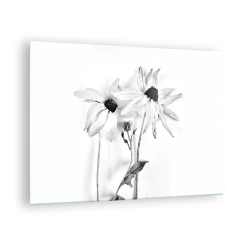 Tablou pe sticlă - Flori alb-negre într-un stil minimalist - 70x50cm - Nimeni nu vrea să fie singur - Decorațiune modernă pentru perete pentru living și dormitor ARTTOR