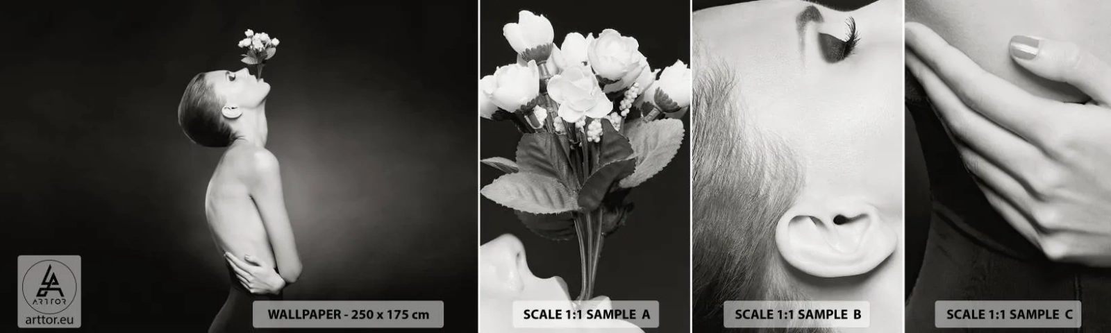 Mostră tapet autocolant Deluxe Sticker - Eleganță excentrică - Corp, Flori, Model - 100x30 cm