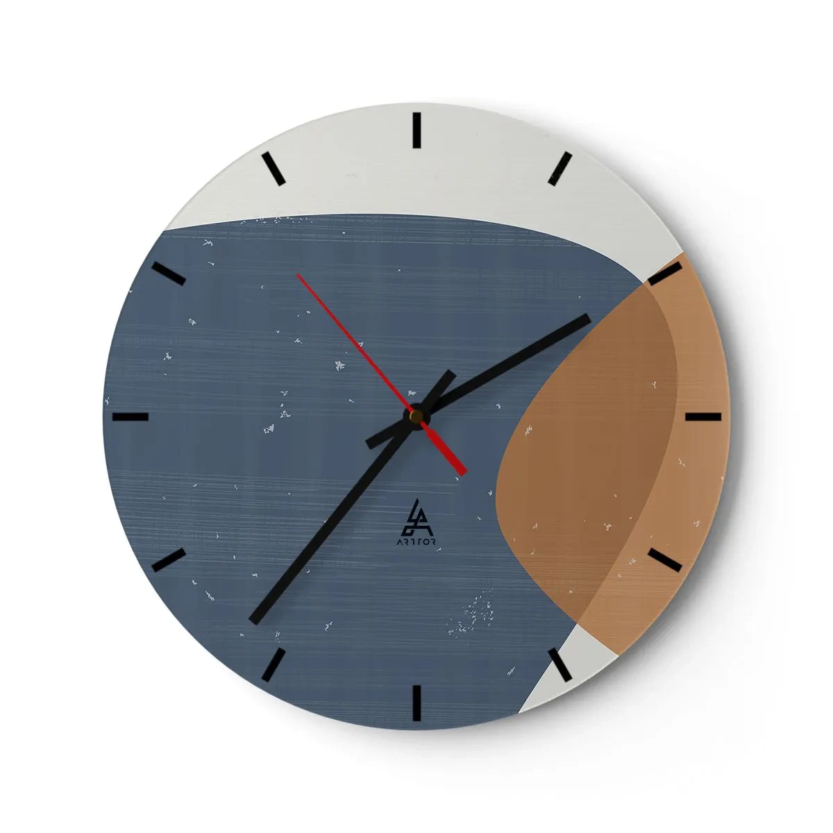 Ceas de perete - Ceas pe sticlă - Compoziție geometrică în nuanțe de bleumarin și bej - 30x30cm - Ovale și influențe - Decorațiune modernă pentru perete pentru living, bucătărie și dormitor ARTTOR