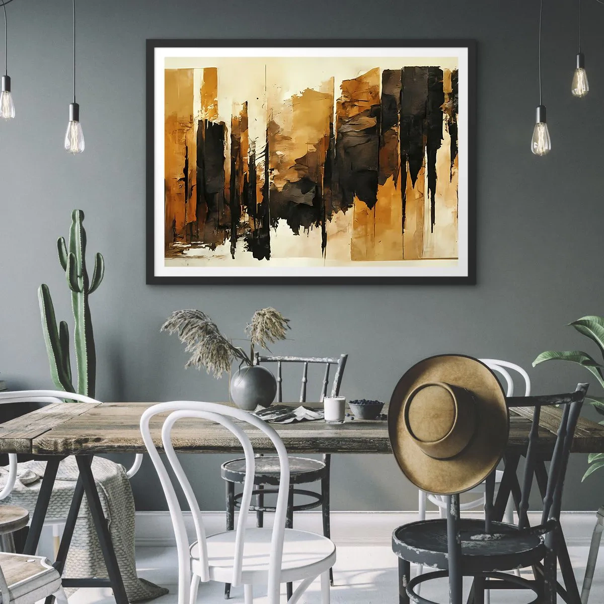 Poster în ramă neagră - Armonie de negru și auriu - 91x61 cm