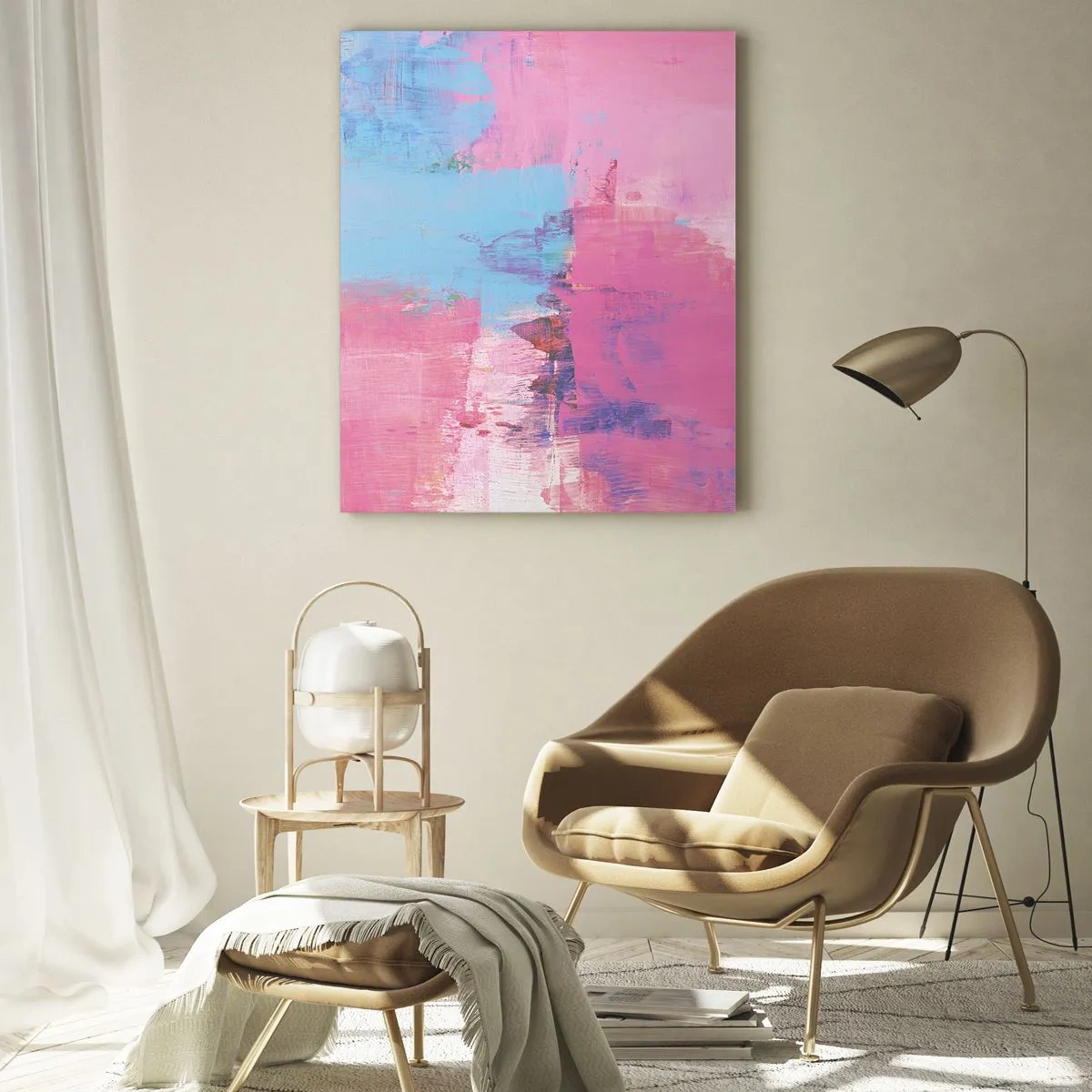 Tablou pe sticlă - Roz, albastru și un strop de lumină - 50x70 cm