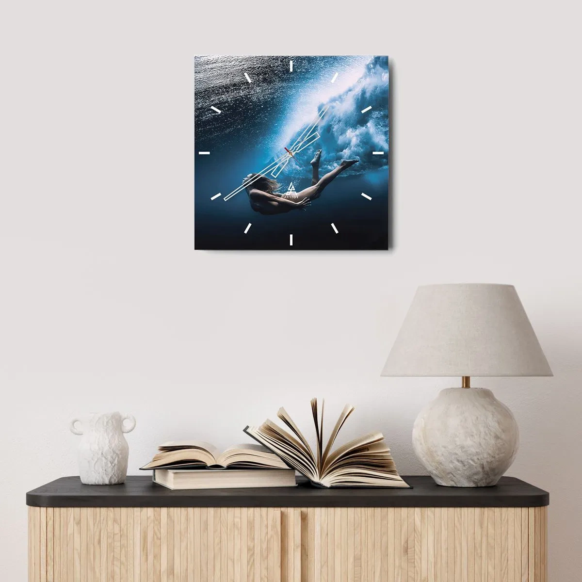 Ceas de perete - Ceas pe sticlă - Sirena modernă - 40x40 cm