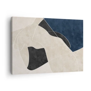 Tablou pe pânză Canvas - Abstracție geometrică în nuanțe de bej și albastru marin - 70x50cm - Compoziție abstractă - contrast de culori - Decorațiune modernă pentru perete pentru living și dormitor ARTTOR