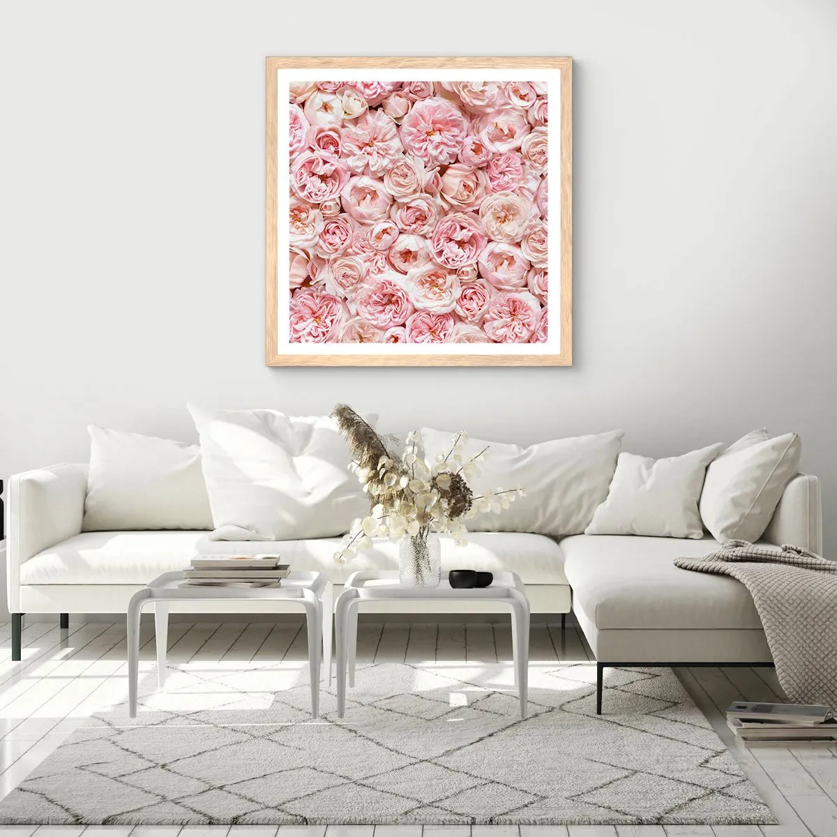 Poster în ramă de stejar deschis - Presărat cu trandafiri - 30x30 cm