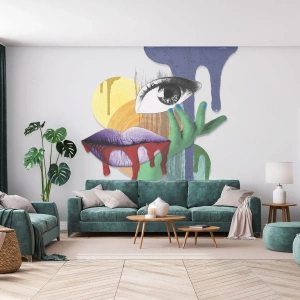 Tapet Standard Eco - Compoziție abstractă de colaj cu un ochi și o gură - 100x70cm - Portret deconstruit - Decorațiune modernă pentru perete pentru living și dormitor ARTTOR