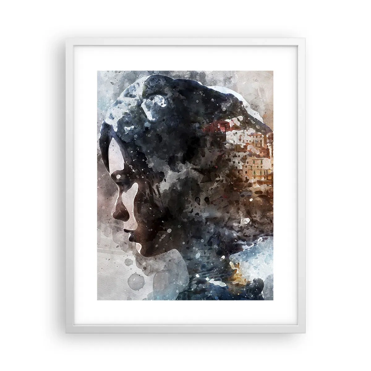 Poster în ramă albă - Povestea unei fete cu un oraș în fundal - 40x50 cm