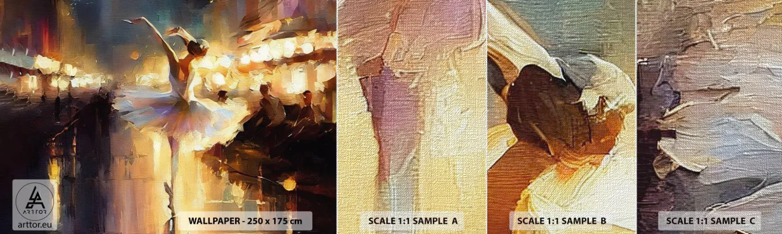 Mostră tapet Premium Canvas - Un miracol în stradă - Balerină, Dans, Culoarea uleiului - 100x30 cm