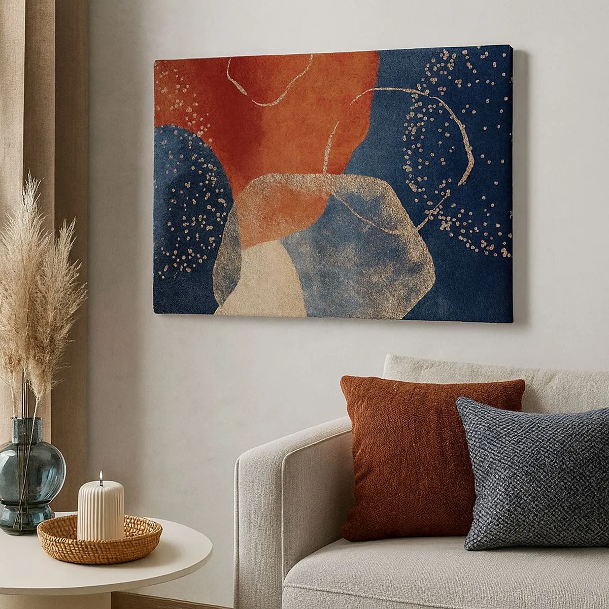 Tablou pe pânză Canvas - Forme abstracte în nuanțe de roșu și albastru - 70x50cm - Ușurința de a fi - Decorațiune modernă pentru perete pentru living și dormitor ARTTOR
