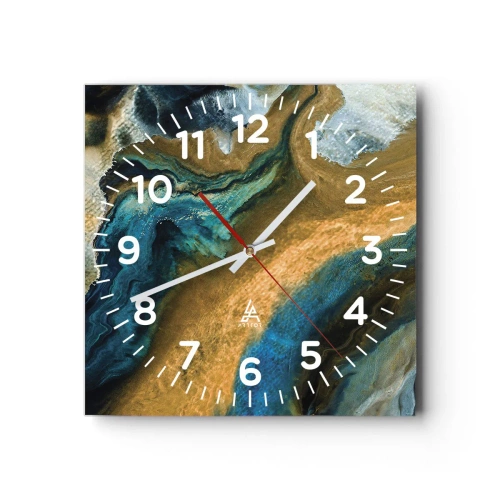 Ceas de perete - Ceas pe sticlă - Albastru - galben - influență reciprocă - 30x30 cm