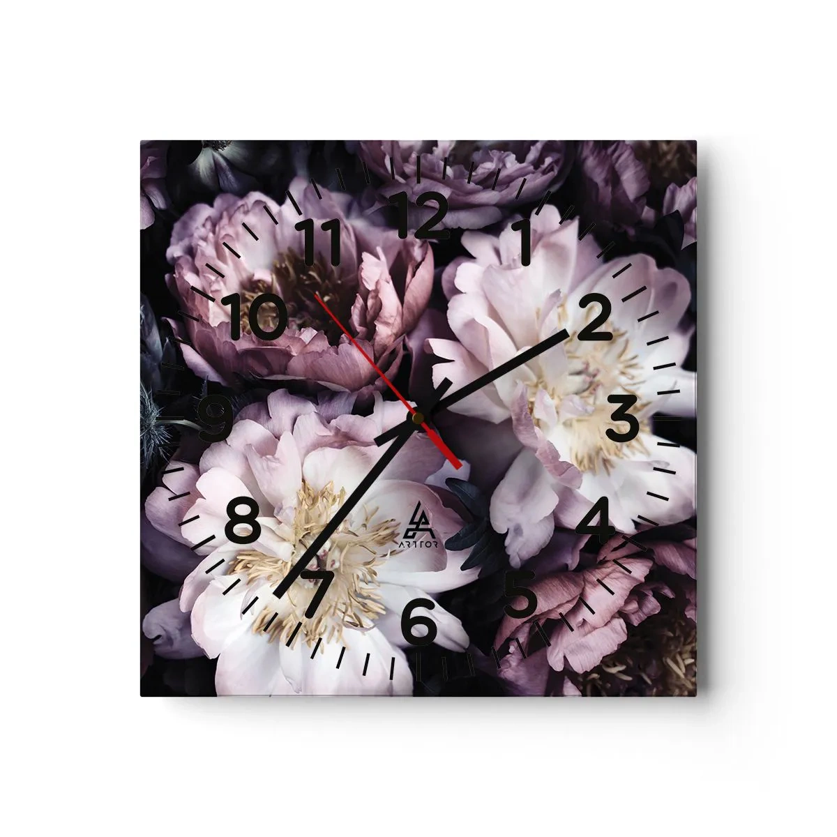 Ceas de perete - Ceas pe sticlă - Buchet în stil vechi - 40x40 cm