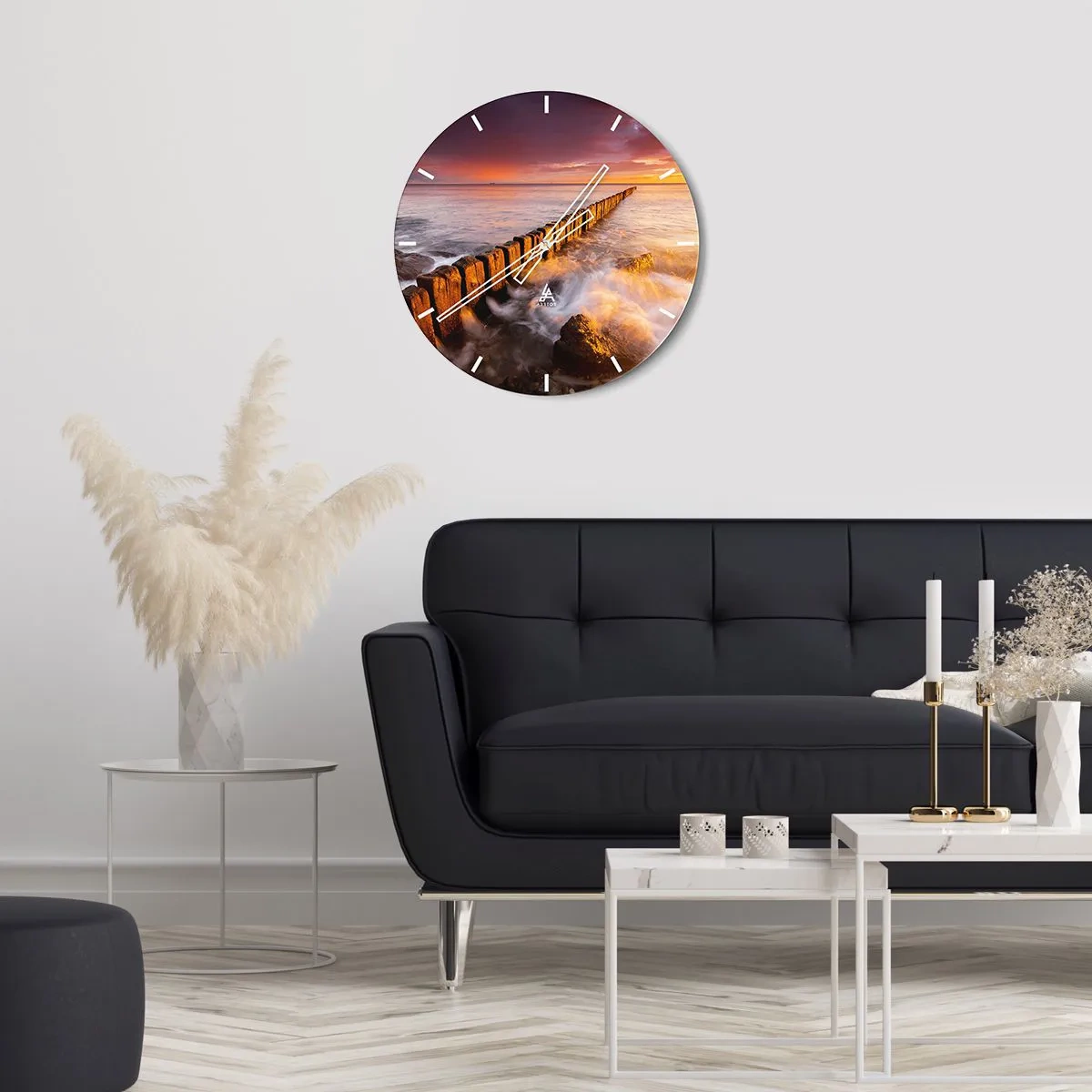 Ceas de perete - Ceas pe sticlă - Apus de soare peste mare cu un dig - 30x30cm - Blândețea valurilor - Decorațiune modernă pentru perete pentru living, bucătărie și dormitor ARTTOR