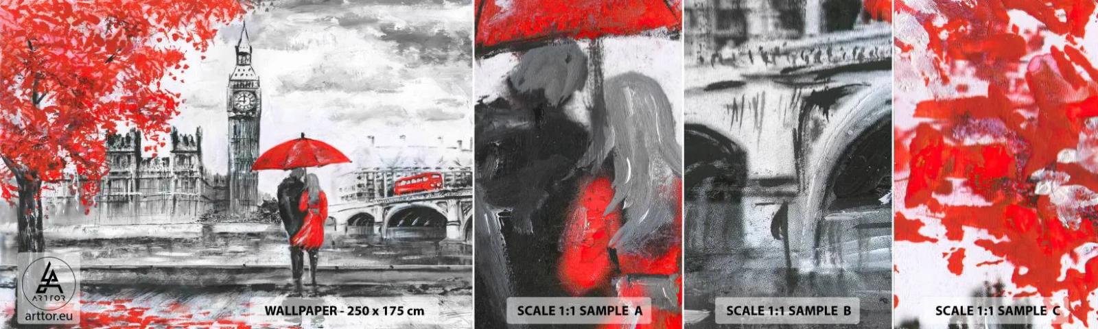 Mostră de Tapet Standard Eco - Îndrăgostit de Londra - Oraș, Londra, Cuplu îndrăgostit - 100x30 cm