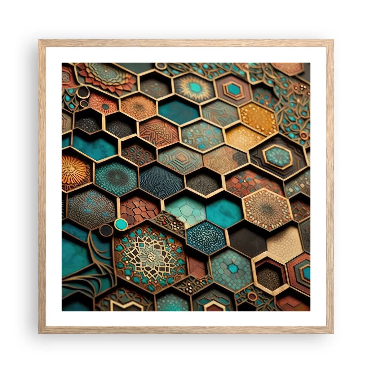 Poster în ramă de stejar deschis - Ornamente arabe - o variație - 60x60 cm