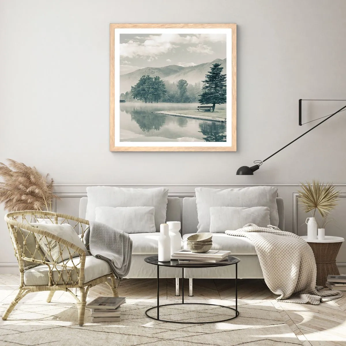 Poster în ramă de stejar deschis - Lacul încă doarme - 50x50 cm