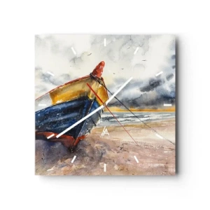 Ceas de perete - Ceas pe sticlă - Se odihnește pe țărm - 30x30 cm