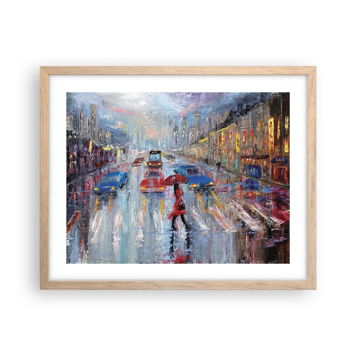 Poster în ramă de stejar deschis - O după-amiază ploioasă în oraș - 50x40 cm