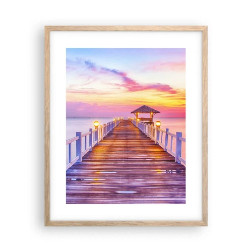 Poster în ramă de stejar deschis - Tăcerea serii în liliac-auriu - 40x50 cm