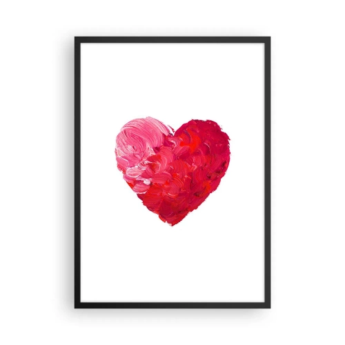Poster în ramă neagră - Inimă în nuanțe de roșu și roz - 50x70cm - All you need is love - Decorațiune modernă pentru perete pentru living și dormitor ARTTOR