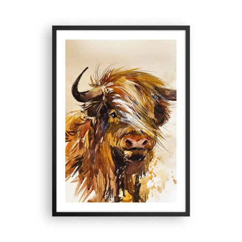 Poster în ramă neagră - Portretul unui taur într-un stil artistic de acuarelă - 50x70cm - Mândria vânătorului - Decorațiune modernă pentru perete pentru living și dormitor ARTTOR