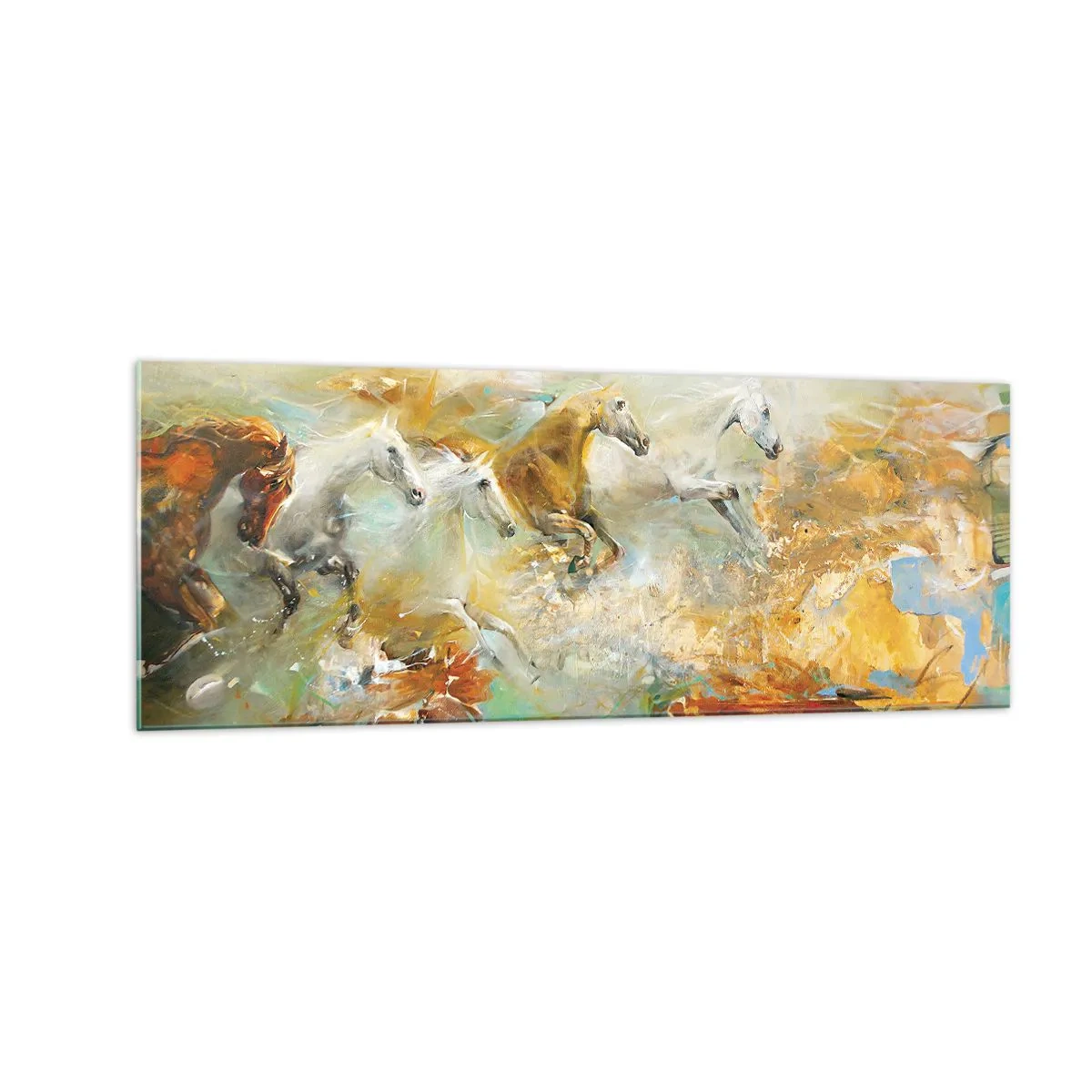 Tablou pe sticlă - Galopând prin lumină - 140x50 cm