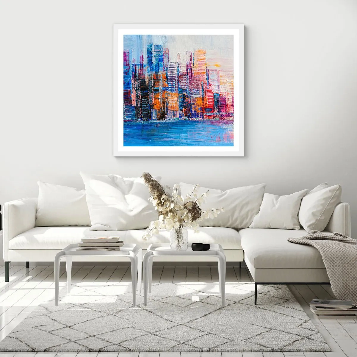 Poster în ramă albă - O metropolă veselă - 60x60 cm