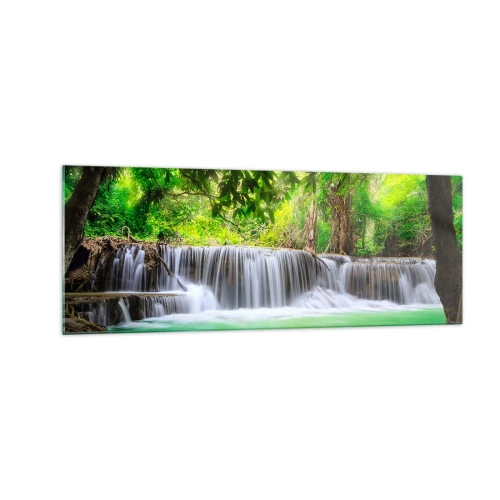 Tablou pe sticlă - Cascada verde - 140x50 cm