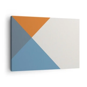 Tablou pe pânză Canvas - Triunghiuri geometrice în nuanțe de albastru și portocaliu - 70x50cm - La un unghi drept - Decorațiune modernă pentru perete pentru living și dormitor ARTTOR