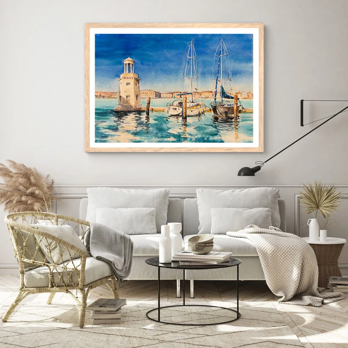 Poster în ramă de stejar deschis - Laguna însorită - 40x30 cm