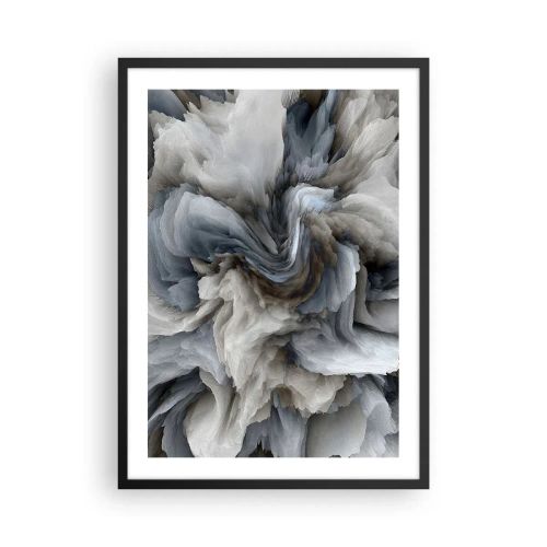Poster în ramă neagră - O explozie abstractă de culori în nuanțe de gri și albastru. - 50x70cm - Piatră și floare - Decorațiune modernă pentru perete pentru living și dormitor ARTTOR