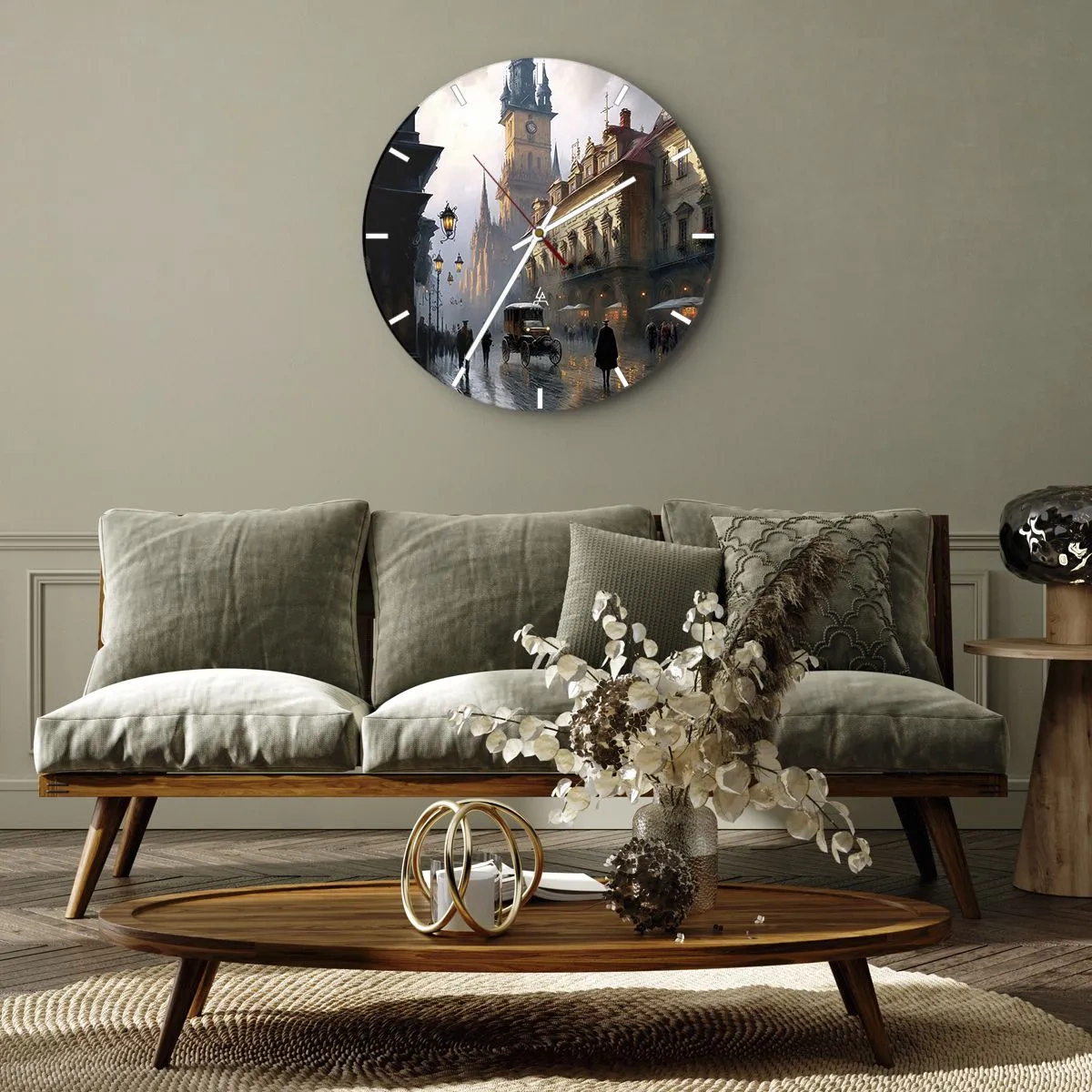 Ceas de perete - Ceas pe sticlă - Magia unei seri la Praga - 30x30 cm
