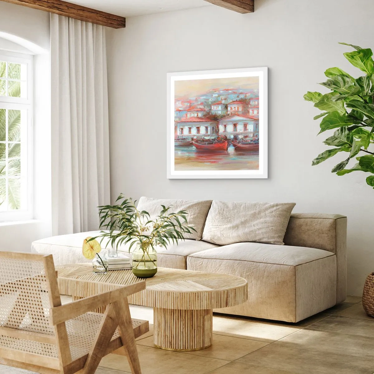 Poster în ramă albă - Orășel fericit - 30x30 cm